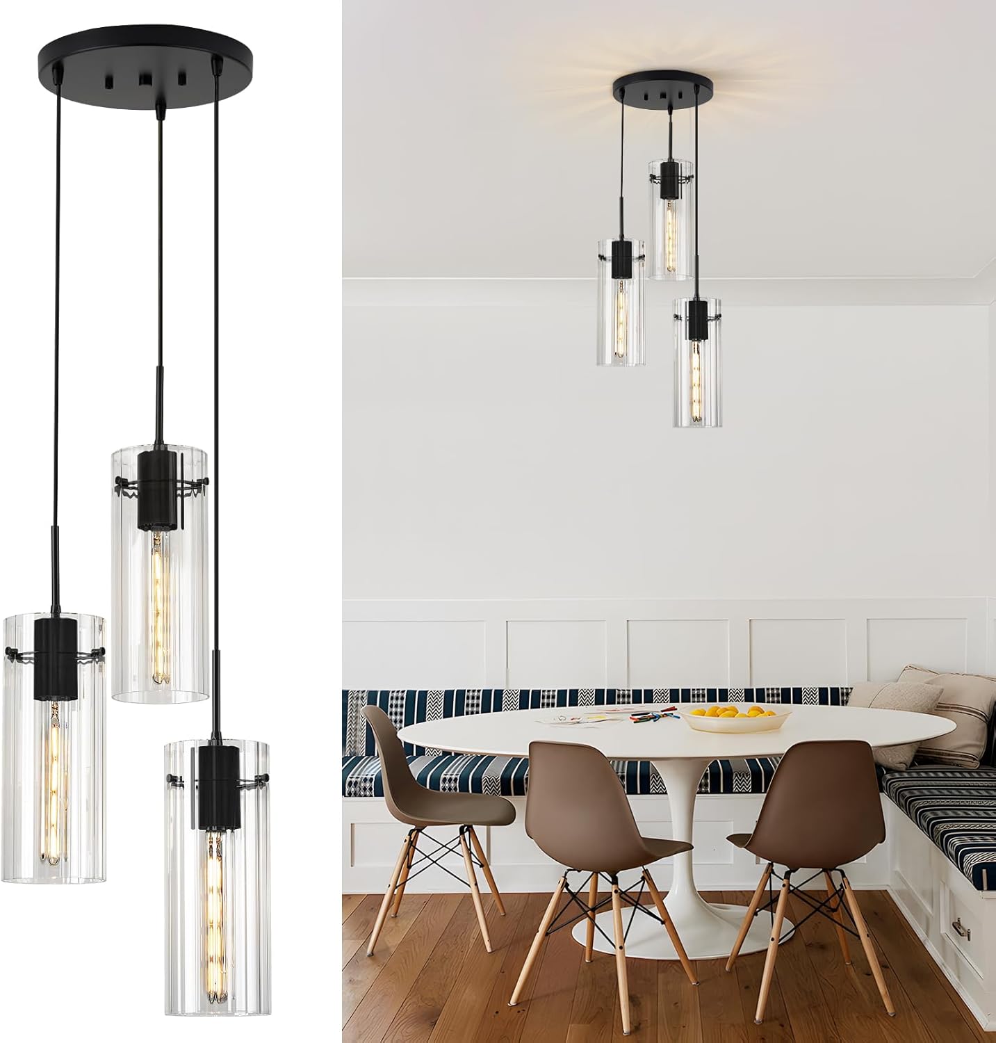 Black cluster pendant light with Edison bulbs for industrial loft bedroom