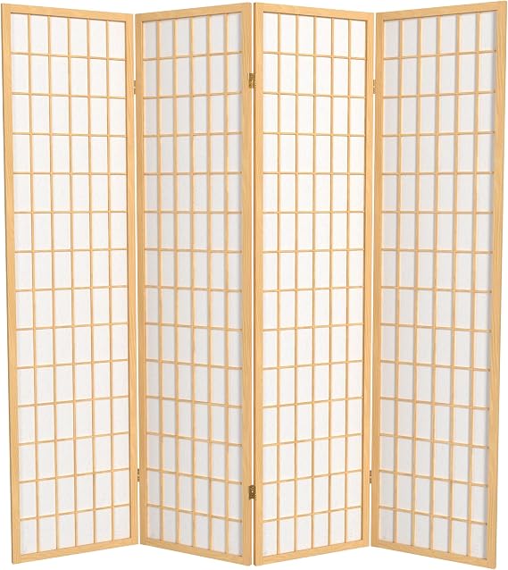 Natural wood-framed shoji screen room divider for zen meditation bedroom