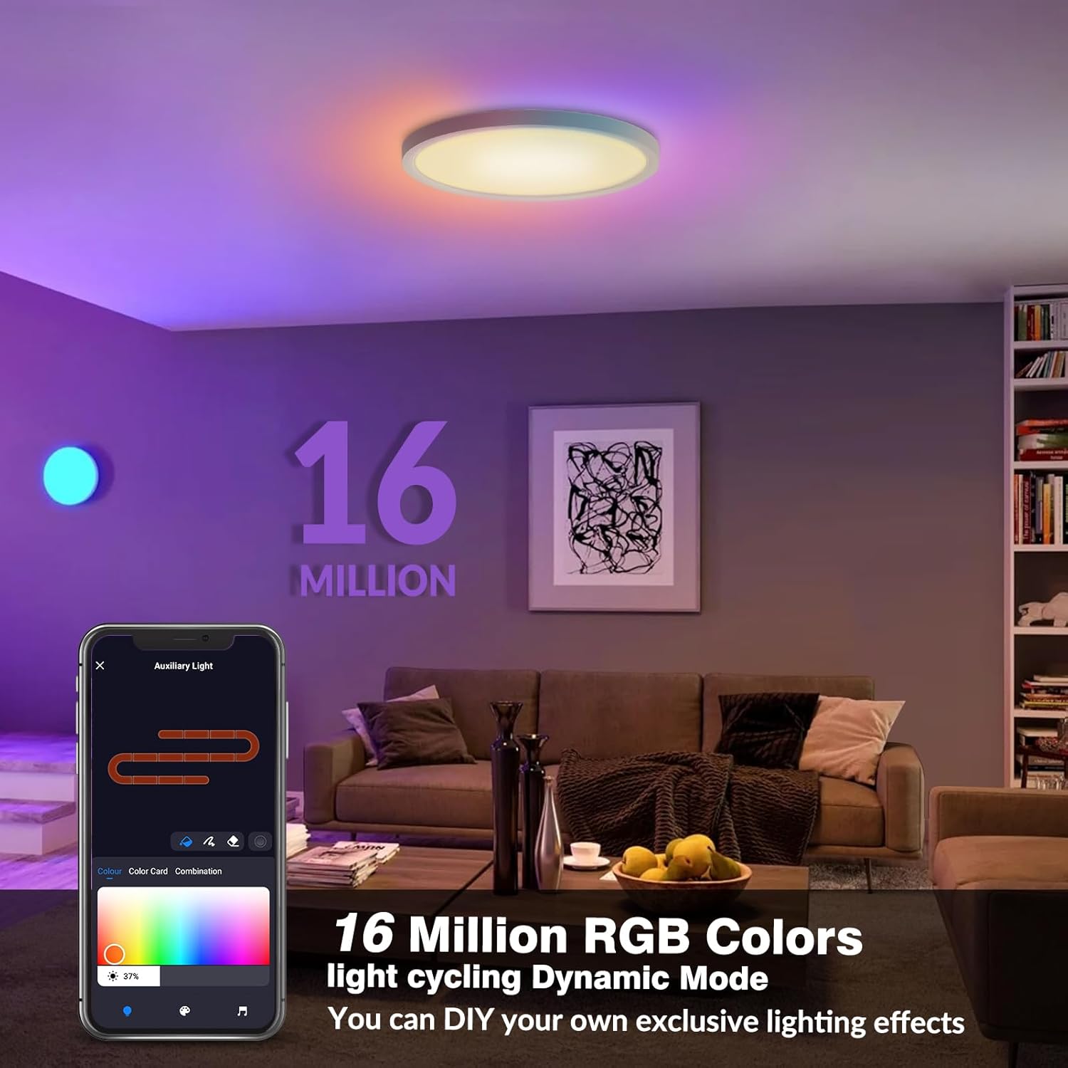 Smart RGB LED ceiling light with app control for modern luxury bedroom