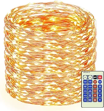 Warm white copper wire string lights for cozy bedroom