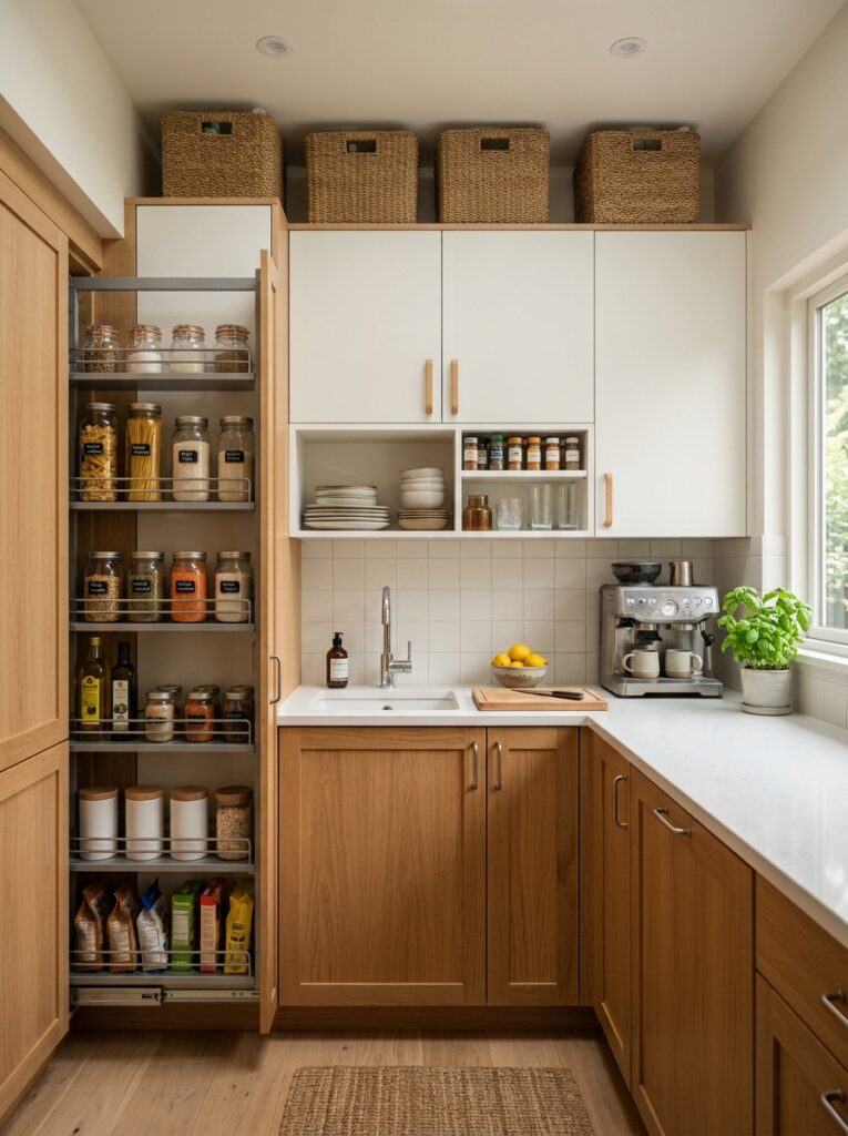 Small kitchen ideas 2026 with smart vertical storage to the ceiling