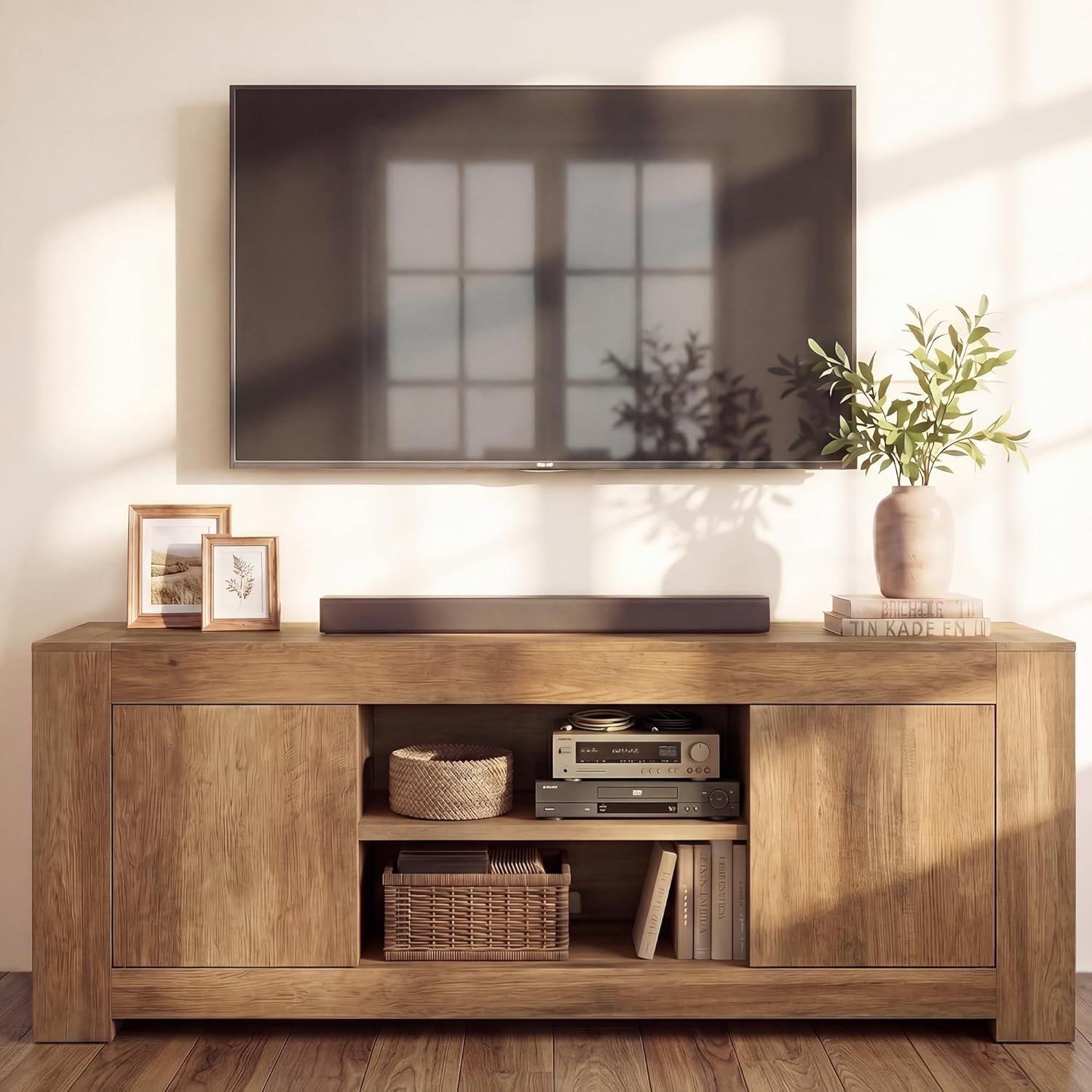 VASAGLE Farmhouse TV Stand with Storage Cabinets
