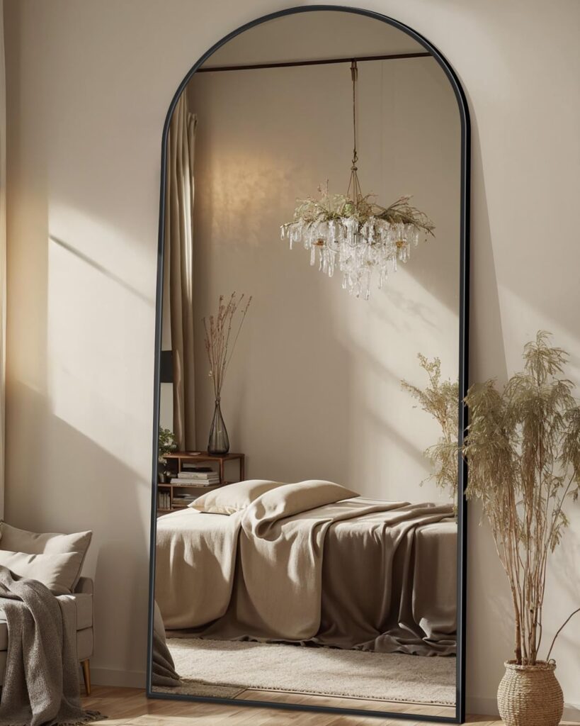 Antok arched full length black frame mirror for master bedroom