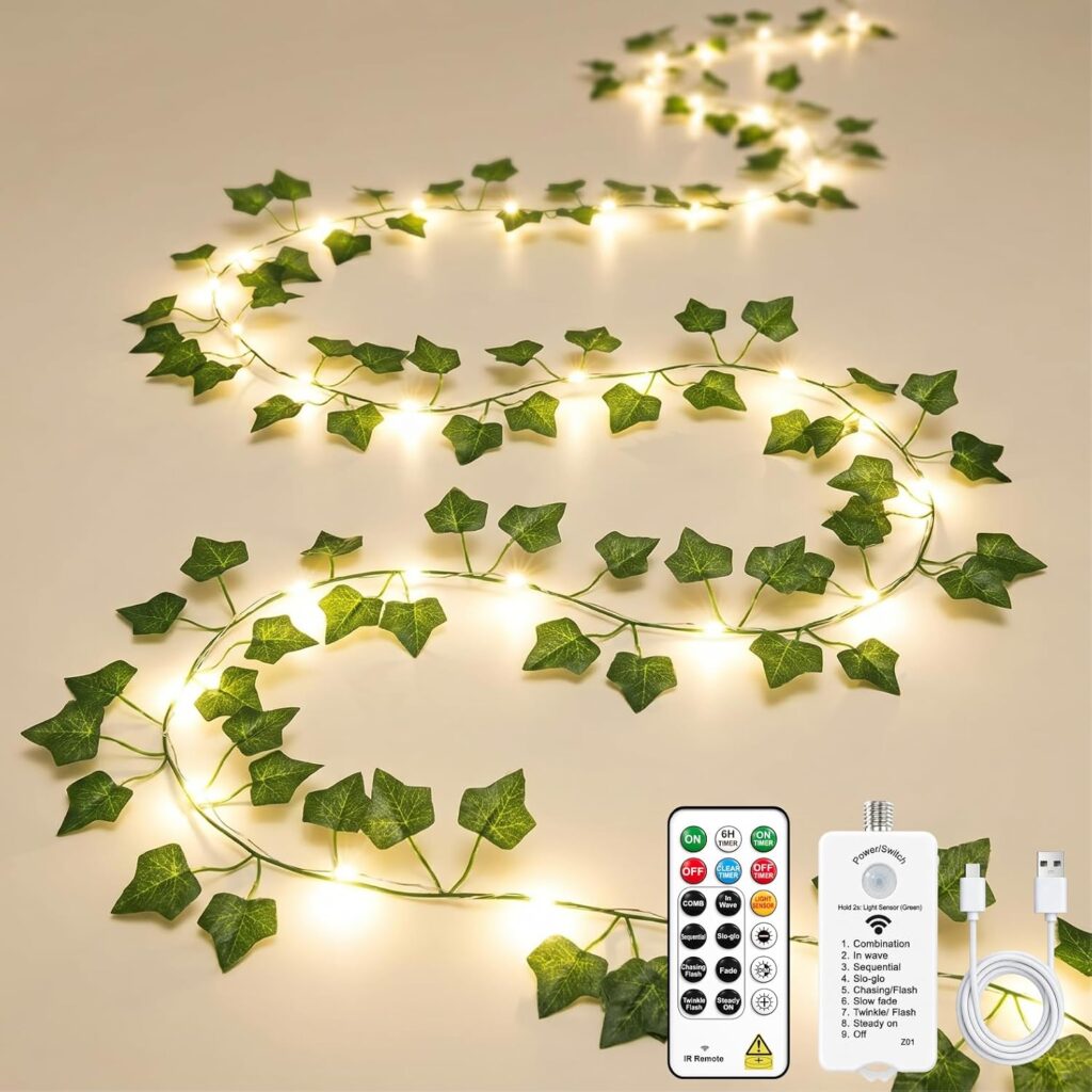 Ivy vine fairy lights warm white bedroom