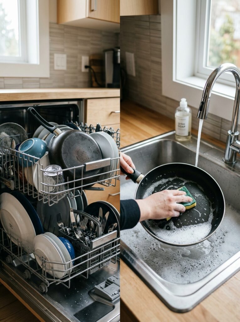 Dishwasher versus hand washing a non-stick pan — which is safer for long-term non-stick pan cleaning without scratching