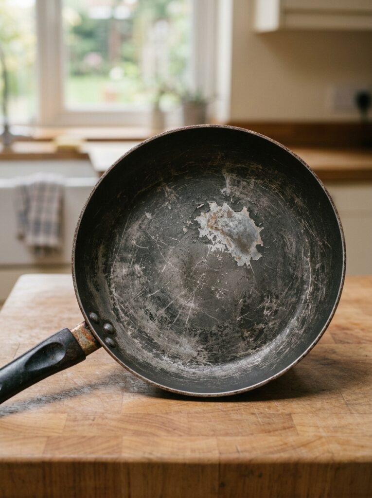 Signs of a worn non-stick pan like scratches and peeling coating — when to replace your pan despite proper cleaning tips