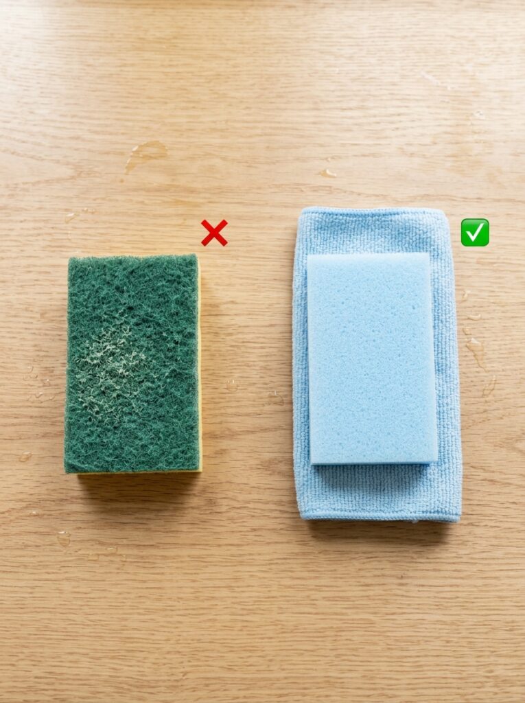 Soft non-scratch sponge vs abrasive scouring pad — choosing the right sponge for non-stick pan cleaning tips without scratching