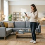 How to choose living room furniture - person comparing options in a modern showroom