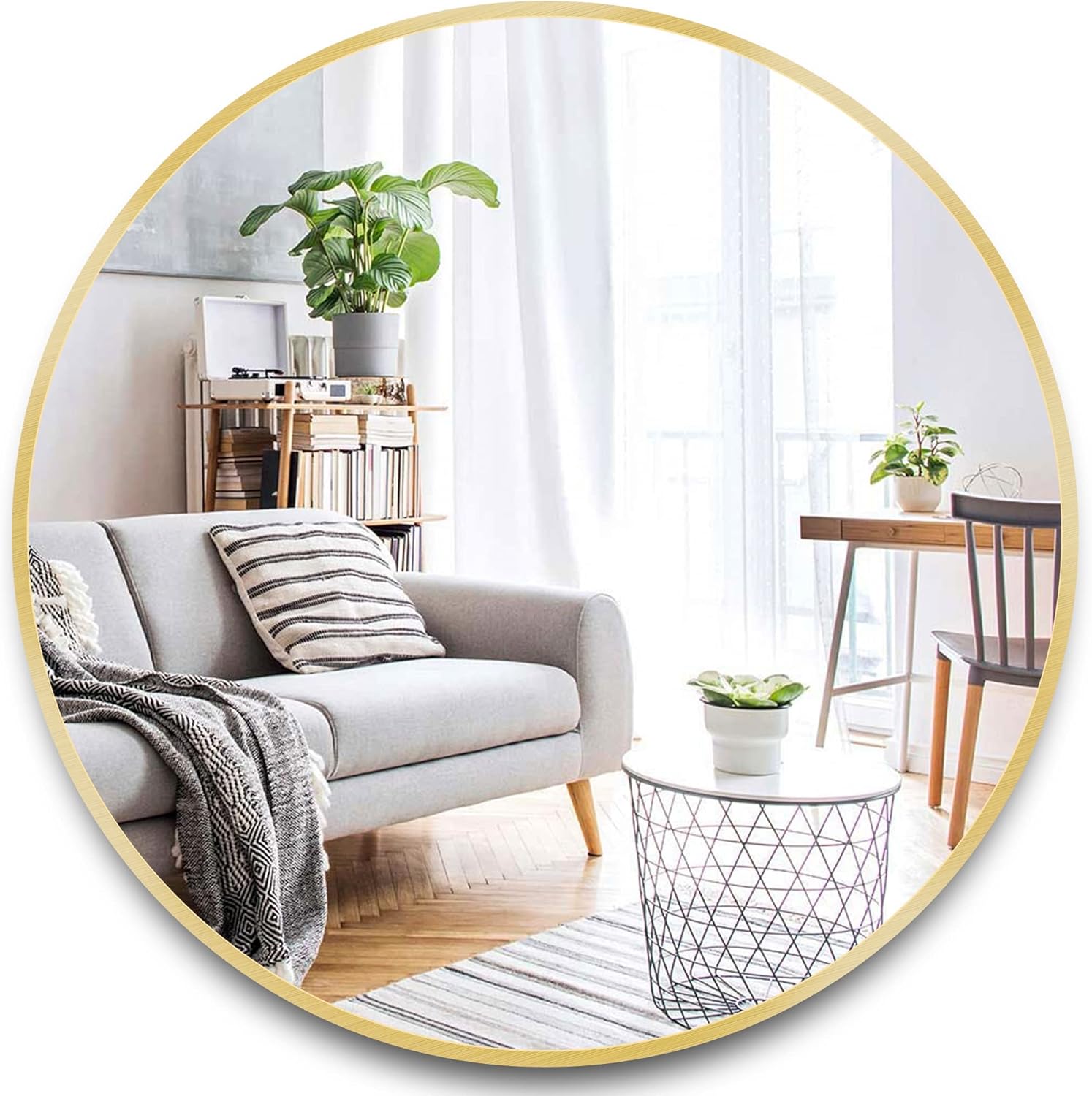 Itrue Round Gold Mirror brushed brass frame living room