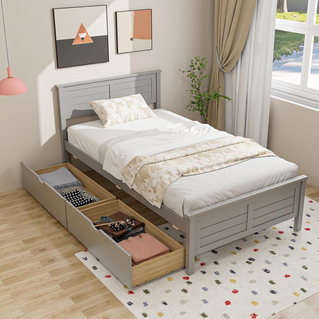 Giantex wood twin bed frame with storage drawers for kids bedroom