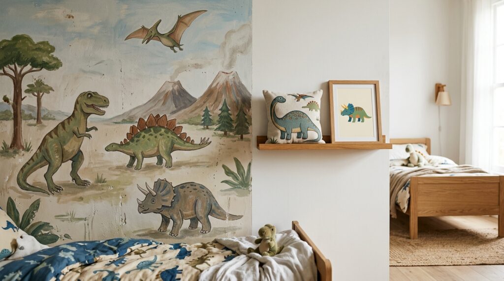 Kids bedroom themes with outdated mural versus swappable decor items