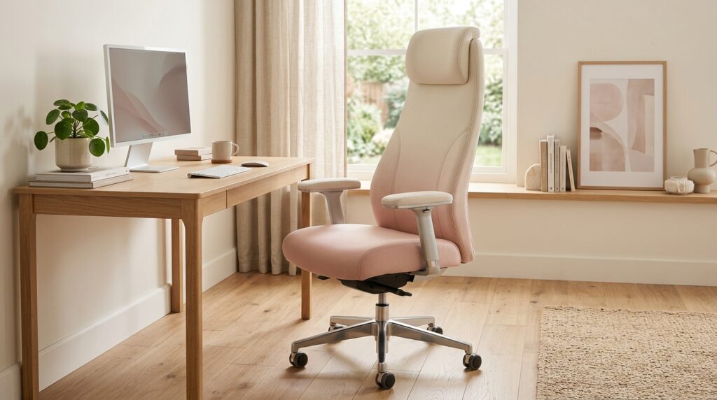 Elegant blush gradient gaming chair with refined silhouette