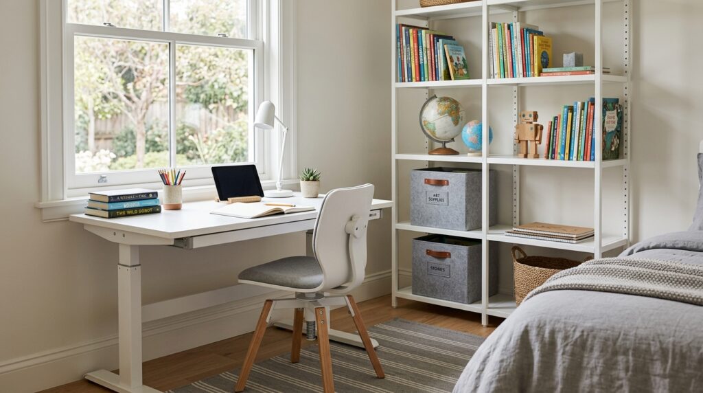 Kids bedroom furniture with adjustable desk and chair that grows with child