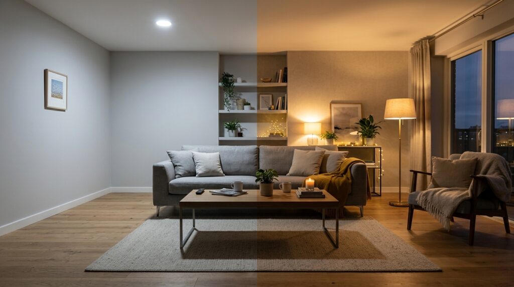 Flat overhead lighting problem in modern living room