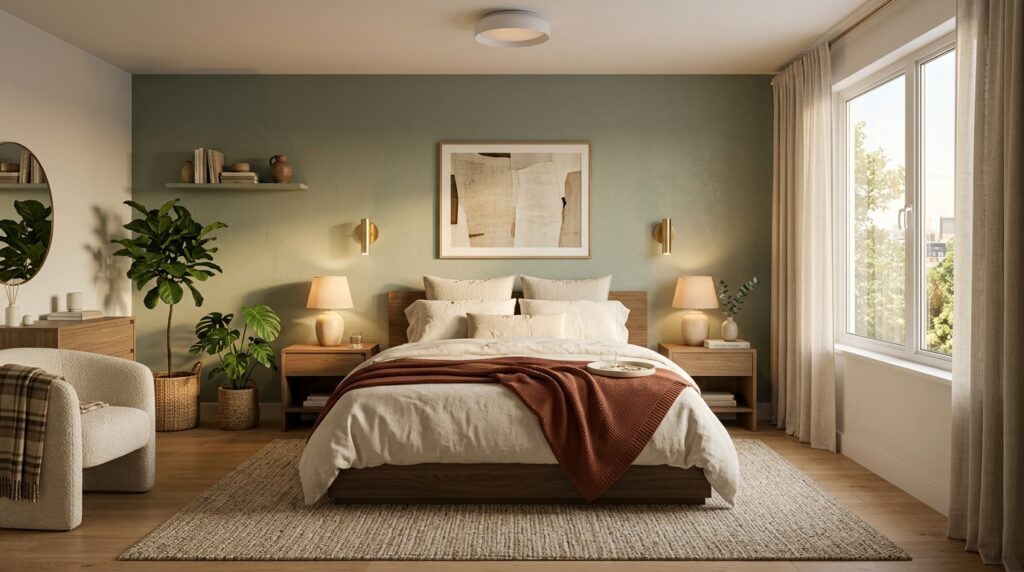 Modern bedroom ideas for couples 2026 - cozy romantic bedroom decor with warm lighting and neutral tones