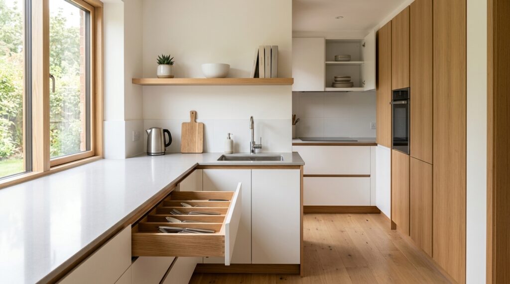 Small kitchen storage ideas that look clean and uncluttered, not busy