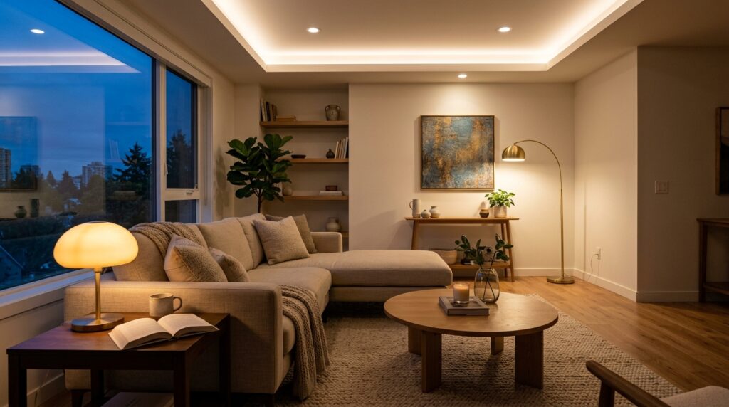 Modern lighting ideas with layered ambient and warm lamp light