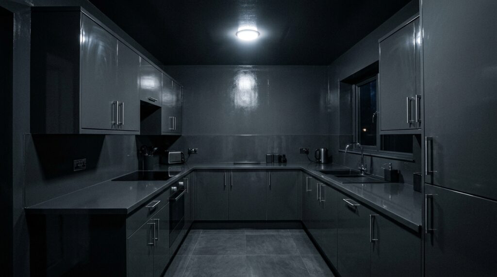 Common mistake in dark cottagecore kitchen design lacking contrast