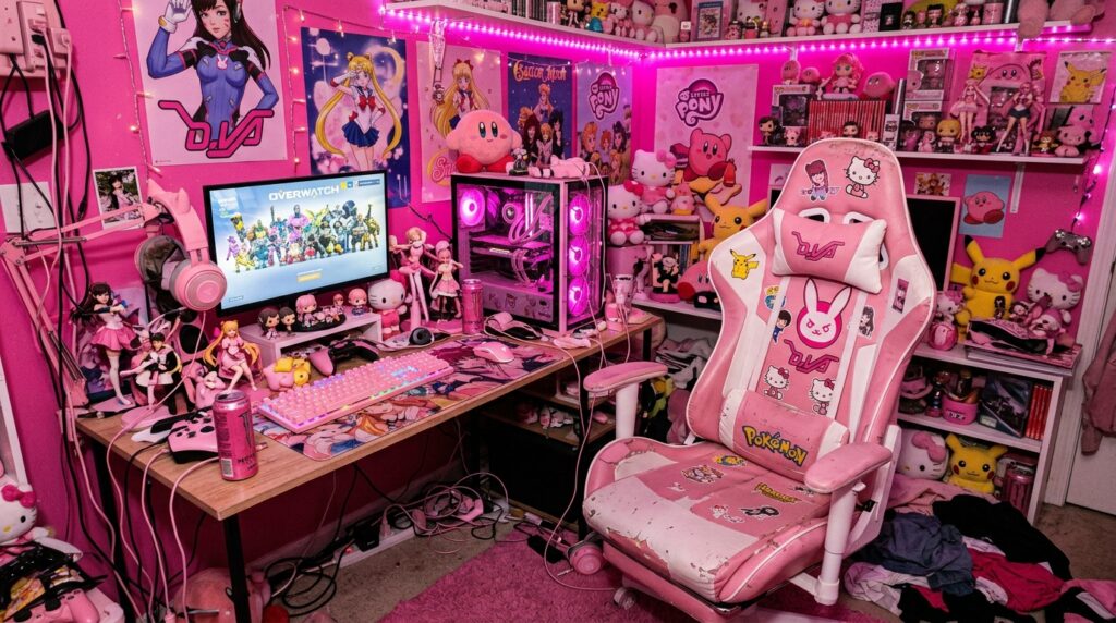 Common pink gaming room mistakes with overdone saturated decor