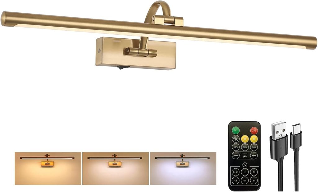 Brass picture light for black accent wall art