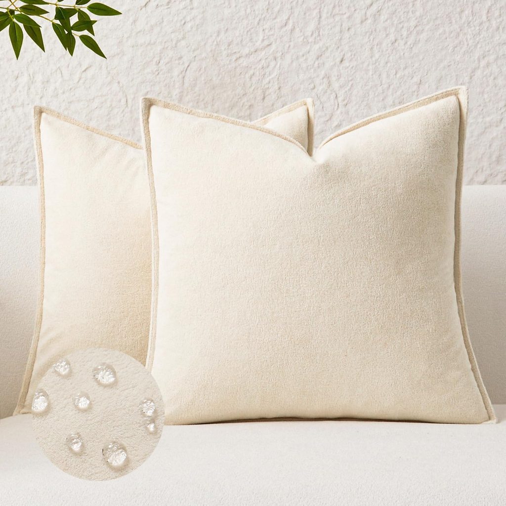 Boucle textured pillow covers for black and beige bedroom