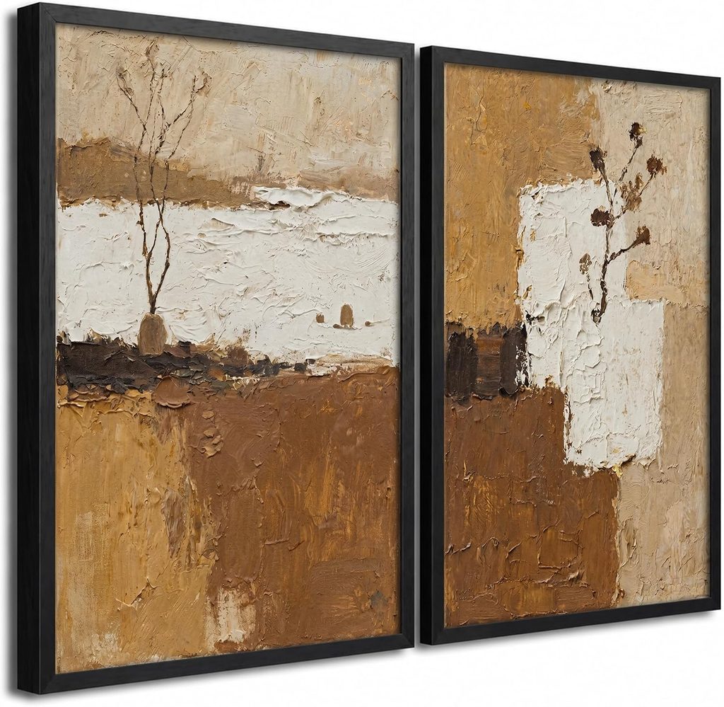 Warm abstract art for black accent wall living room