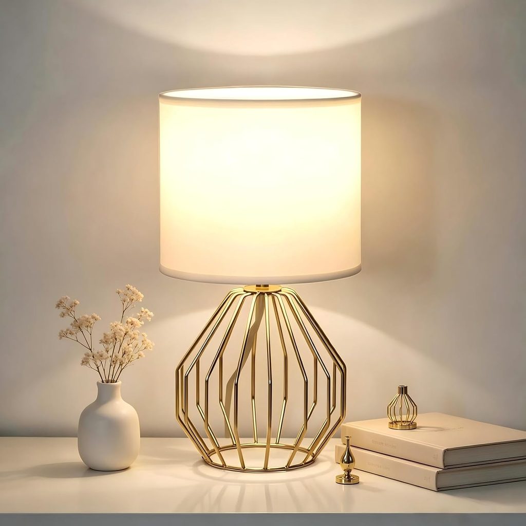 Brass gold table lamp for warm bedroom lighting