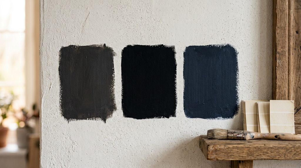 Black accent wall paint colors compared with different undertones