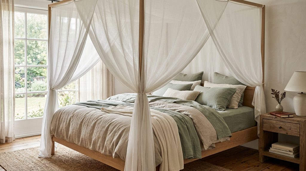 Cocoon bed ideas with sheer canopy for protective enclosure