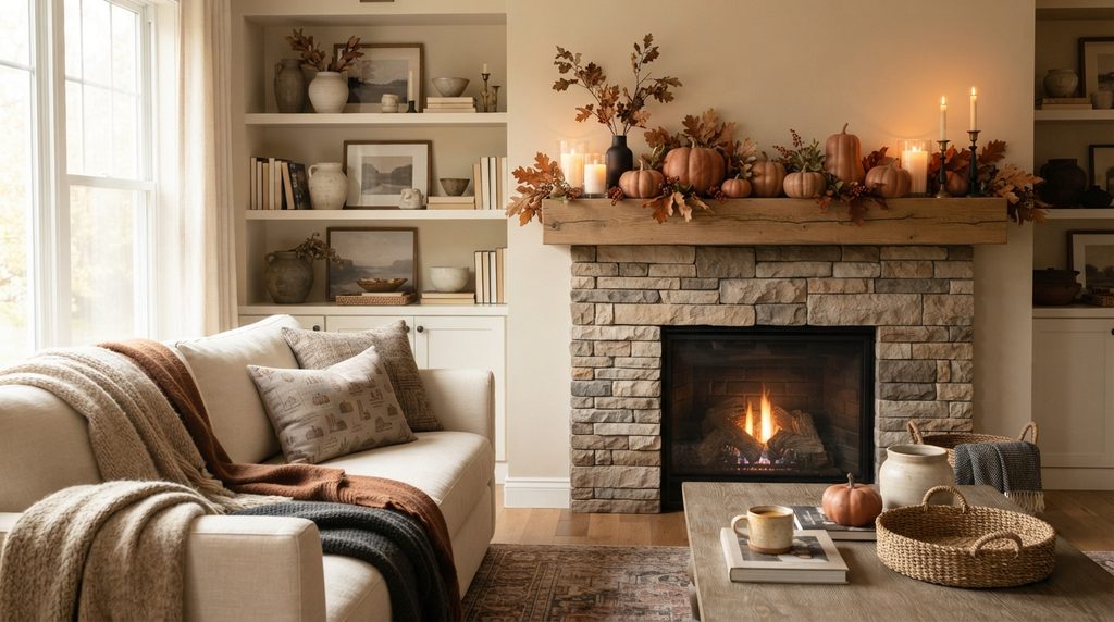 Halloween decor color palette with terracotta, cream, and earthy tones