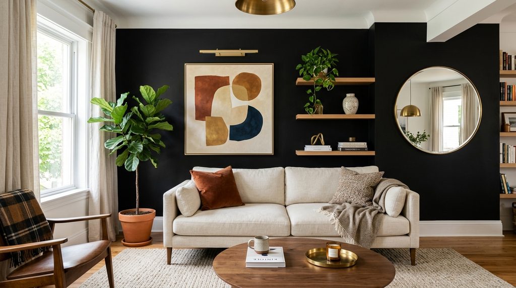 black accent wall living room ideas