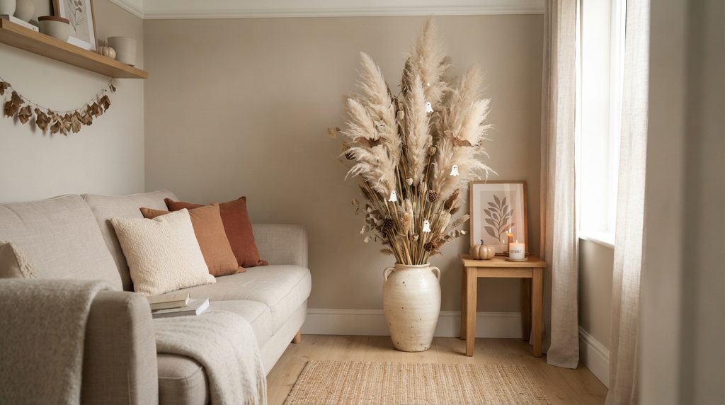 Halloween decor in small spaces with one focal point and vertical elements